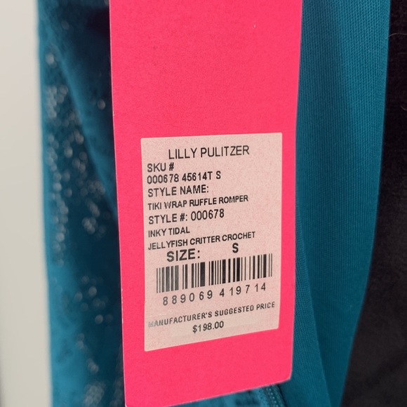 NWT Lilly Pulitzer Dress size Small Tiki Wrap Ruffle Tidal lace teal - Picture 10 of 11